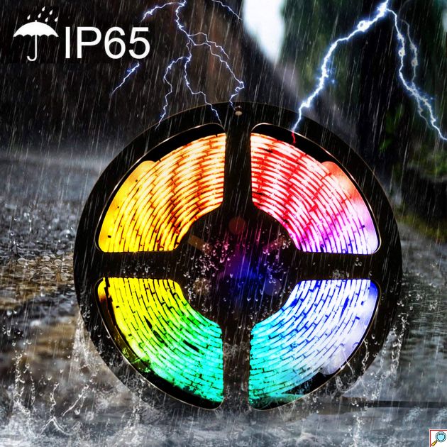 Ηλιακή Αδιάβροχη Ταινία LED RGB 5m IP65 με Βάση Πάνελ - Πάσσαλο Εξωτερικού Χώρου Πολύχρομου Φωτισμού