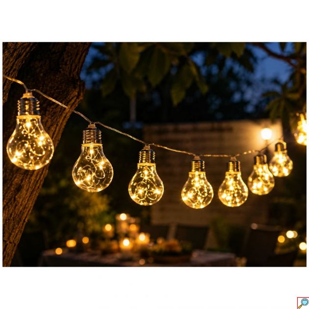 Ηλιακή Γιρλάντα LED 3.8M με 10 Λαμπάκια και 8 Προγράμματα Θερμό Λευκό 