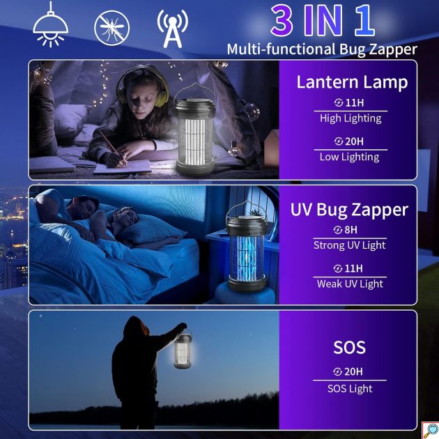 Ηλιακό Φανάρι 3 σε 1 με Εντομοπαγίδα UV και Φακό SOS