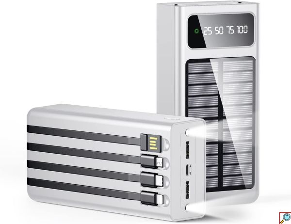 Ηλιακό PowerBank KLGO - Φορητή Μπαταρία Φορτιστής 10000 mAh Ηλιακό Πάνελ - Solar Power Bank Λευκό