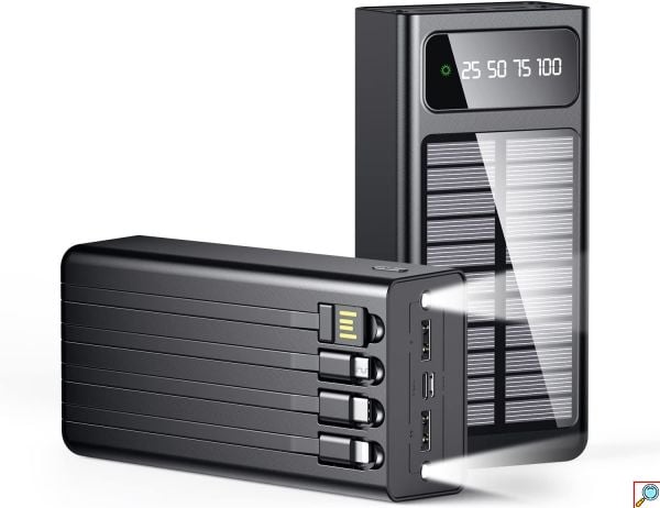 Ηλιακό PowerBank KLGO - Φορητή Μπαταρία Φορτιστής 10000 mAh Ηλιακό Πάνελ & LED Φωτισμός- Solar Power Bank Μαύρο