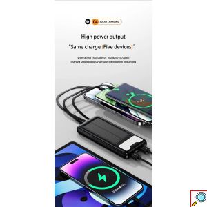 Ηλιακό Power Bank 12000mAh με 4 Ενσωματωμένα Καλώδια & LED Φακό ANDOWL Q-DC79