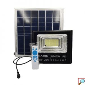 Αδιάβροχος Ηλιακός Προβολέας 100W IP67 με Φωτοβολταϊκό Πάνελ, Τηλεχειρισμό και χρονοδιακόπτη
