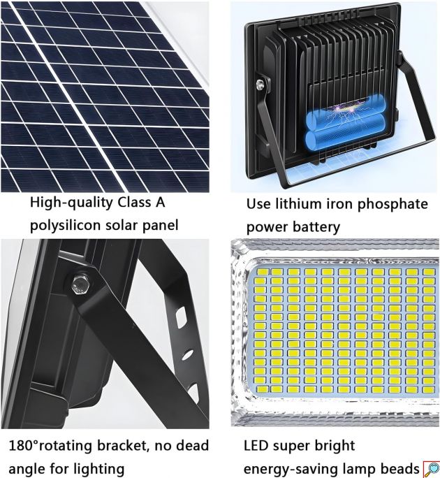 Ηλιακός Προβολέας LED 200W - Ψυχρό Λευκού Φωτισμού 6500K με Τηλεχειριστήριο FOYU