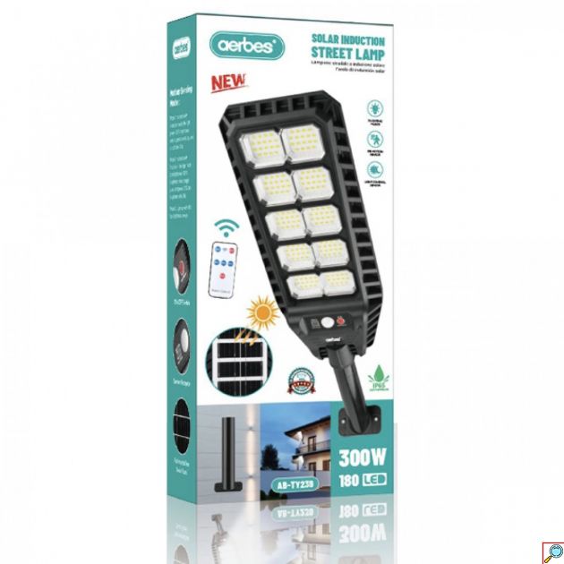Αδιάβροχος Ηλιακός Προβολέας 10 COB 180 LED 300W - Φωτιστικό Δρόμου με Τηλεχειριστήριο, Ανιχνευτή Κίνησης, Φωτοκύτταρο και Φωτοβολταϊκό Πάνελ 