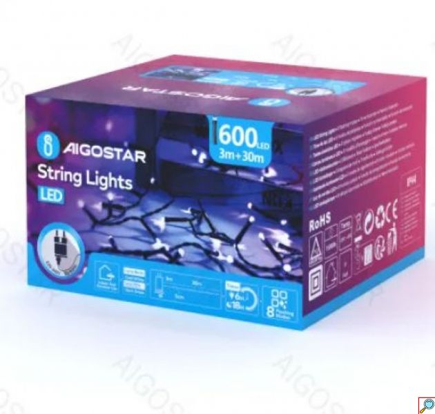 30m Αδιάβροχα IP44 Χριστουγεννιάτικα Λαμπάκια Ρεύματος με Ψυχρό Φωτισμό και 8 Προγράμματα Λειτουργίας - AIGOSTAR