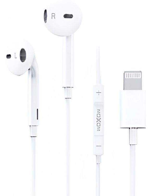 Ενσύρματα Ακουστικά Lightning MOXOM για iPhone/iPad - Με Μικρόφωνο & Χειριστήριο Ελέγχου, Καθαρός Ήχος, Λευκό Χρώμα
