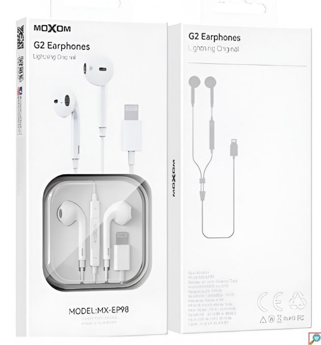 Ενσύρματα Ακουστικά Lightning MOXOM για iPhone/iPad - Με Μικρόφωνο & Χειριστήριο Ελέγχου, Καθαρός Ήχος, Λευκό Χρώμα