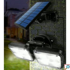Αδιάβροχο Επιτοίχιο Ηλιακό Φωτιστικό 120 LED με Φωτοβολταϊκό Πάνελ & Αισθητήρα Κίνησης - Μαύρο