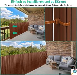 Καλαμωτή Περίφραξη PVC 150 x 500cm Καφέ 10mm για Κήπο και Μπαλκόνι