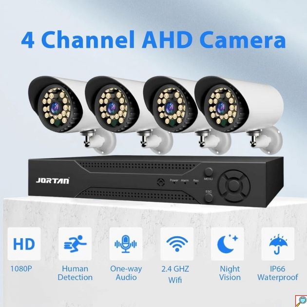 Σετ Κάμερες Ασφαλείας CCTV - 4 Κάμερες AHD 1080P με DVR - Νυχτερινή Όραση, IP66 Αδιάβροχες, Απομακρυσμένη Πρόσβαση, Intercom