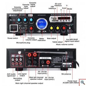 Ενισχυτής Ψηφιακό Ηχοσύστημα Καραόκε 12V-220V MP3 Player με σύνδεση Bluetooth και USB με Τηλεχειριστήριο, BT-339A – Aria Trade