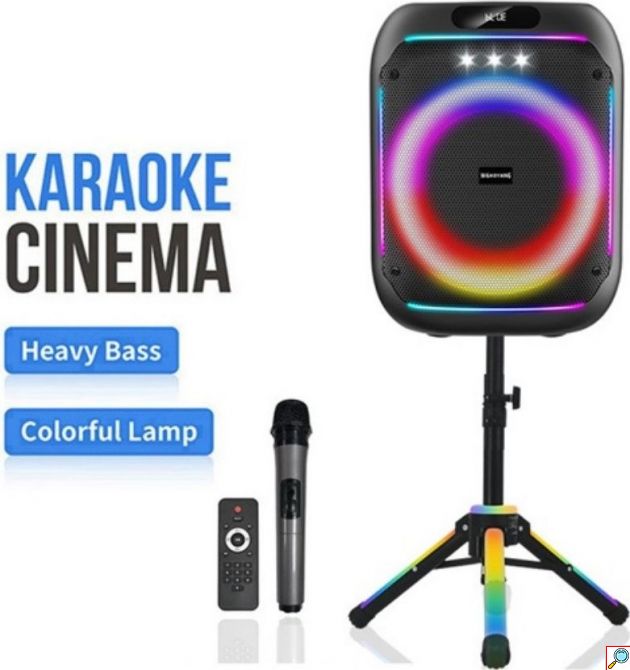 Ηχείο Karaoke - 60W Bluetooth Partybox με πολύχρωμο φωτισμό, 8″, βάση & ασύρματο μικρόφωνο