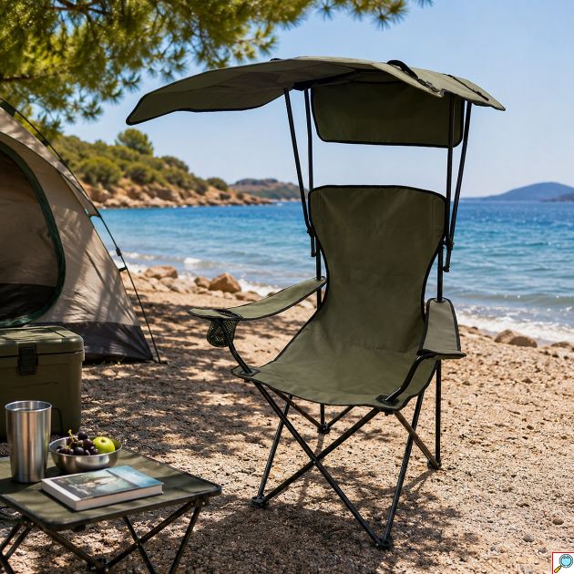 Πτυσσόμενη Καρέκλα Κάμπινγκ με Τέντα – Με Ποτηροθήκη & Σκελετό Αλουμινίου | Ιδανική για Ψάρεμα, Παραλία, Εκδρομές, Ύφασμα Oxford, Τσάντα Μεταφοράς