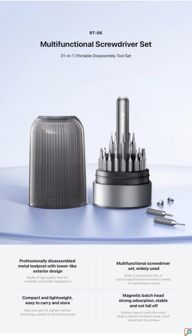 Σετ Κατσαβίδια Ακριβείας Remax RT-06 31 σε 1 – Επισκευή Ηλεκτρονικών | Μαγνητικές Μύτες, Ελαφρύ, Θήκη Αποθήκευσης, Χάλυβας S2