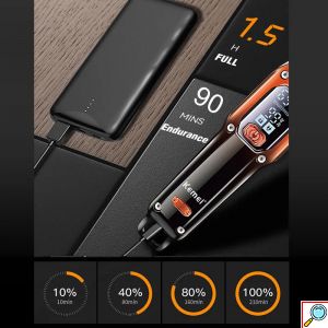 Kemei Eπαναφορτιζόμενη USB Κουρευτική - Ξυριστική Μηχανή 2 Ταχυτήτων με LCD Οθόνη, 3 Κεφαλές & Βουρτσάκι Καθαρισμού