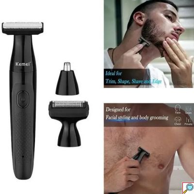 Kemei Αδιάβροχη Επαναφορτιζόμενη Ξυριστική Μηχανή 3 σε 1 3W Ρυθμιζόμενου Μήκους Κοπής με 3 Κεφαλές για Σώμα, Πρόσωπο & Μύτη