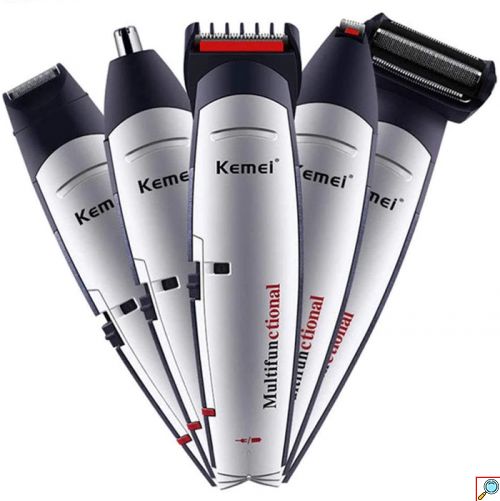 Kemei Επαναφορτιζόμενη Κουρευτική Μηχανή - Trimmer 5 σε 1 3W Ενσύρματη Πλήρες Σετ Ανδρικής Περιποίησης