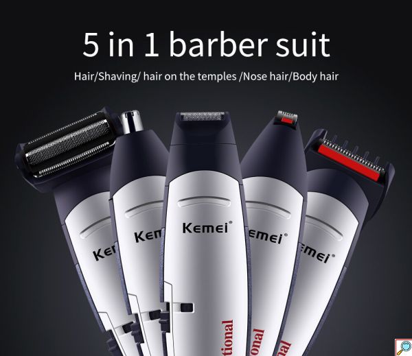 Kemei Επαναφορτιζόμενη Κουρευτική Μηχανή - Trimmer 5 σε 1 3W Ενσύρματη Πλήρες Σετ Ανδρικής Περιποίησης