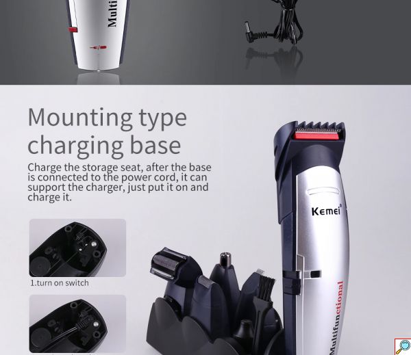 Kemei Επαναφορτιζόμενη Κουρευτική Μηχανή - Trimmer 5 σε 1 3W Ενσύρματη Πλήρες Σετ Ανδρικής Περιποίησης