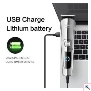 Σετ Eπαναφορτιζόμενη USB Κουρευτική - Ξυριστική Μηχανή με 6 Κεφαλές και LCD Οθόνη Kemei KM-8508