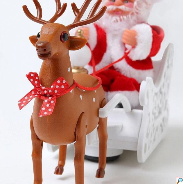 Χριστουγεννιάτικος Κινούμενος Άγιος Βασίλης - Κίνηση, Μουσική & LED Φως - Έλκηθρο με Τάρανδο, Μπαταρίες, Διακόσμηση
