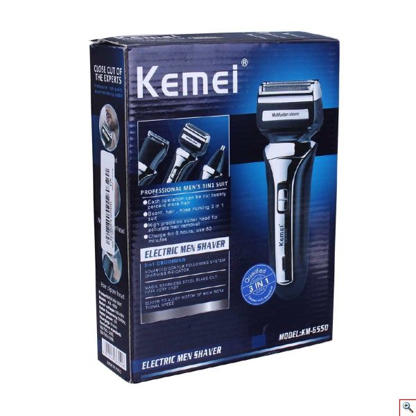 Επαναφορτιζόμενη Ξυριστική Μηχανή - Trimmer 3 σε 1 Kemei KM-6550
