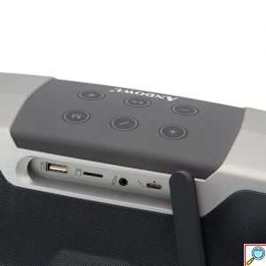 Κονσόλα Kαραόκε Hχείο Bluetooth Andowl με δύο Mικρόφωνα και Kαταγραφή σε Ασημί Χρώμα 