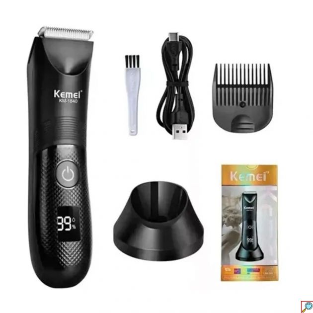 Kemei KM-1840 Επαναφορτιζόμενη Κουρευτική Μηχανή – Κεραμική Λεπίδα, IPX7, LED & LCD Display
