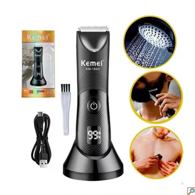 Kemei KM-1840 Επαναφορτιζόμενη Κουρευτική Μηχανή – Κεραμική Λεπίδα, IPX7, LED & LCD Display