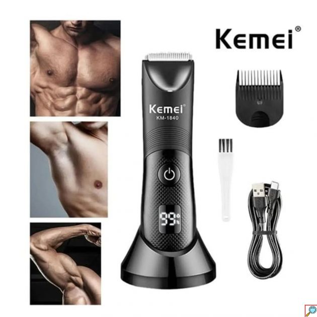 Kemei KM-1840 Επαναφορτιζόμενη Κουρευτική Μηχανή – Κεραμική Λεπίδα, IPX7, LED & LCD Display