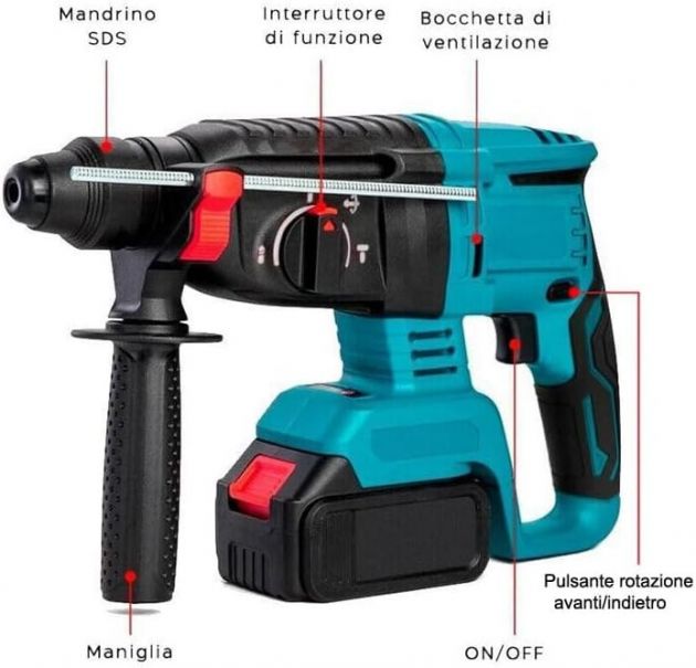 Επαναφορτιζόμενο Κρουστικό Δράπανο Brushless 48VF – 4 Λειτουργίες & 2 Μπαταρίες - Διάτρηση, Καλέμισμα, Βίδωμα, Ελαφριά Κρούση για Μπετόν, Ξύλο