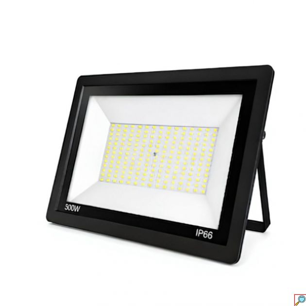 Προβολέας LED 500W– Ισχυρός Φωτισμός & Αντοχή IP66 - Ψυχρό Λευκό 6500K, Εξωτερικού Χώρου, Μαύρος, για Αυλή, Πάρκινγκ, Εργοτάξιο