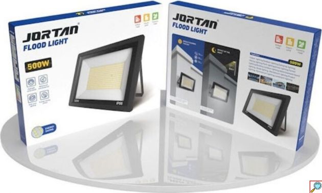 Προβολέας LED 500W– Ισχυρός Φωτισμός & Αντοχή IP66 - Ψυχρό Λευκό 6500K, Εξωτερικού Χώρου, Μαύρος, για Αυλή, Πάρκινγκ, Εργοτάξιο