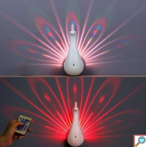 LED Διακοσμητικό Φωτιστικό - Προτζέκτορας Παγόνι Πολύχρωμου Φωτισμού με Τηλεχειριστήριο 78 x 110 x 190mm