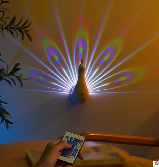 LED Διακοσμητικό Φωτιστικό - Προτζέκτορας Παγόνι Πολύχρωμου Φωτισμού με Τηλεχειριστήριο 78 x 110 x 190mm