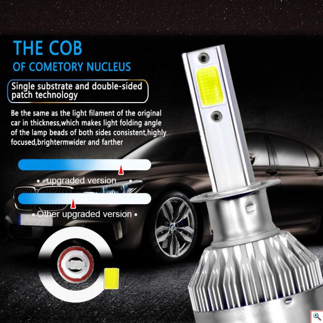 C6 Φώτα Αυτοκινήτου LED COB Η1 8000Κ 72W (2x36W) 7600LM (2x3800LM) CAN BUS