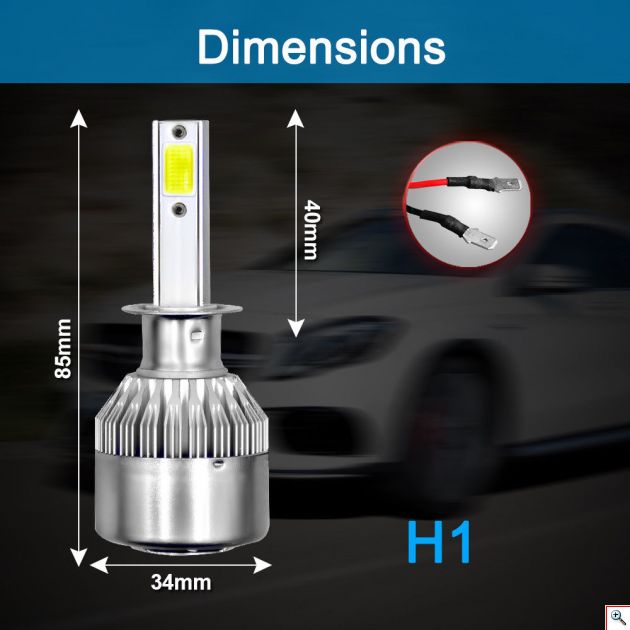 C6 Φώτα Αυτοκινήτου LED COB Η1 8000Κ 72W (2x36W) 7600LM (2x3800LM) CAN BUS