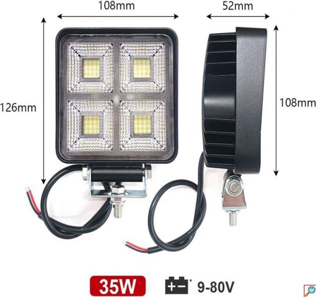 LED Προβολέας Εργασίας 35W - 4 LED για Οχήματα, 9-80V, Φωτισμός σε Εργασίες και Χαμηλό Φως