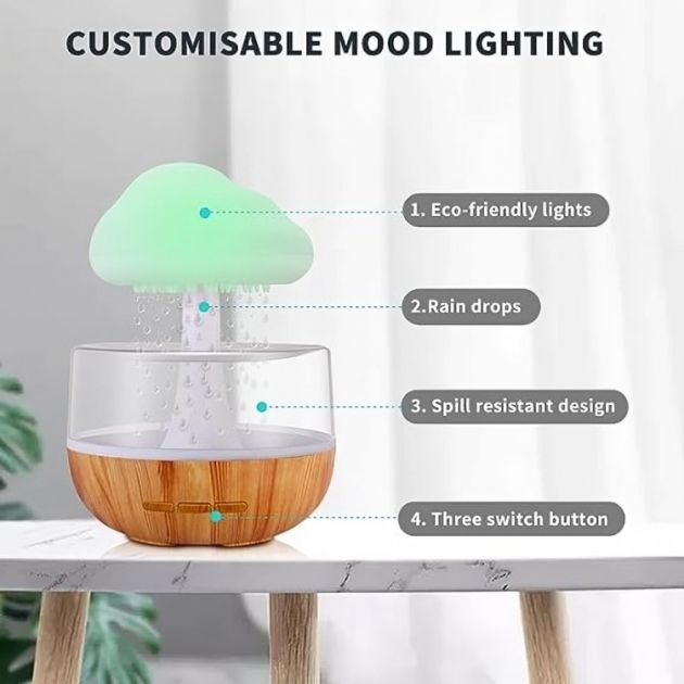 LED Υγραντήρας - Συσκευή Αρωματοθεραπείας Cloud Rain - Επαναφορτιζόμενη με Χρονοδιακόπτη