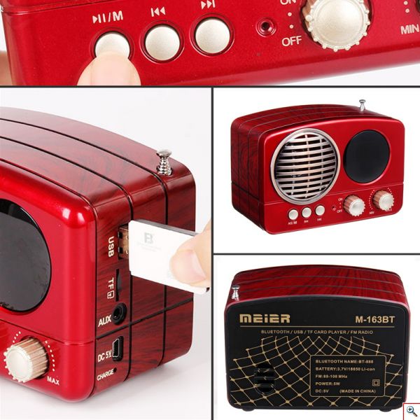 Retro Φορητό Επαναφορτιζόμενο Ραδιόφωνο Bluetooth USB SD Mp3 Player Recorder Meier M-163BT
