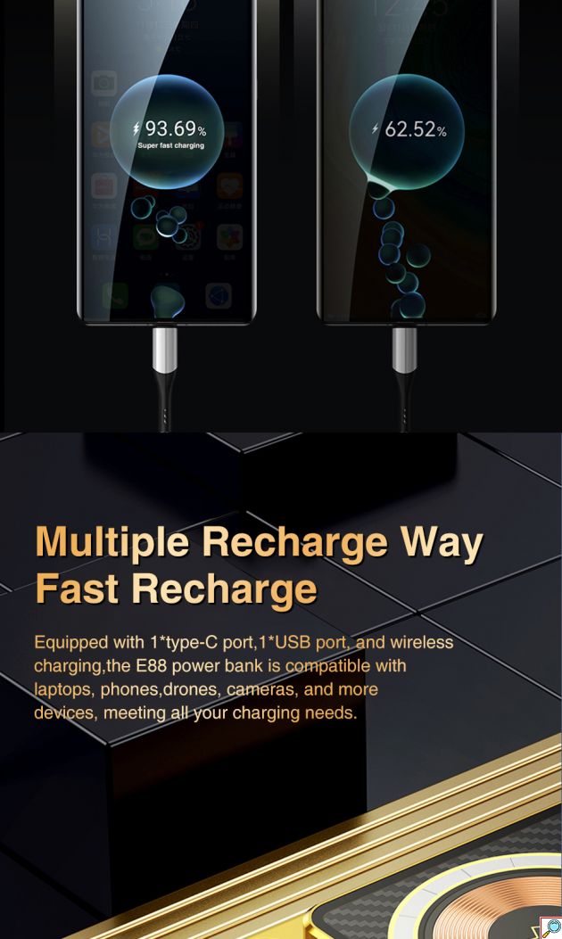 Μαγνητικό Ασύρματο Διάφανο Εργονομικό Powerbank Fast Charging Μπαταρίας 10000mAh με 2 Θύρες USB και 1 Θύρα Type C 22.5 W