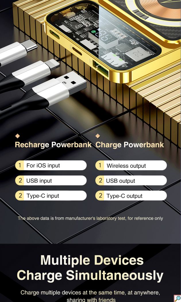 Μαγνητικό Ασύρματο Διάφανο Εργονομικό Powerbank Fast Charging Μπαταρίας 10000mAh με 2 Θύρες USB και 1 Θύρα Type C 22.5 W