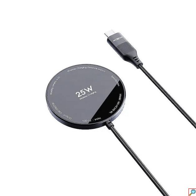 Ασύρματος Μαγνητικός Φορτιστής MOXOM WL - Qi MagSafe έως 25W, USB-C και Νάιλον Πλεκτό Καλώδιο