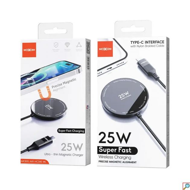 Ασύρματος Μαγνητικός Φορτιστής MOXOM WL - Qi MagSafe έως 25W, USB-C και Νάιλον Πλεκτό Καλώδιο