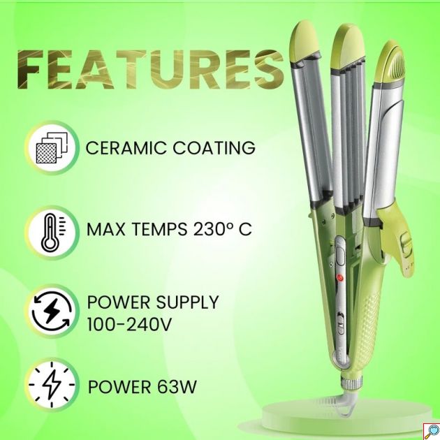 Ισιωτική Μαλλιών 4 σε 1 – Επαγγελματικό Styling έως 230°C - Κεραμικές Πλάκες, Μπούκλες, Βαγκ, Κρεπάρισμα, Ταξιδιού