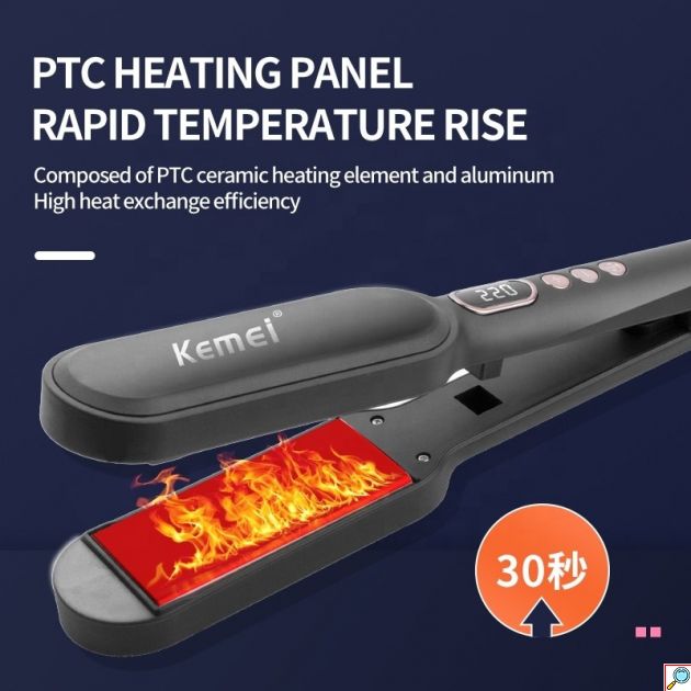 Ισιωτική Μαλλιών Kemei με Κεραμικές Πλάκες PTC - Επαγγελματικό Styling 140-220°C, Γρήγορη Θέρμανση 30
