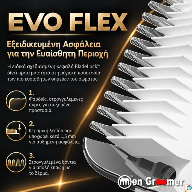 Men Groomer EVO FLEX – Επαναφορτιζόμενη Αδιάβροχη Κουρευτική Μηχανή Σώματος, για Κεφάλι και Γένια, με Τεχνολογία BladeLock™ για τις Ευαίσθητες Περιοχές