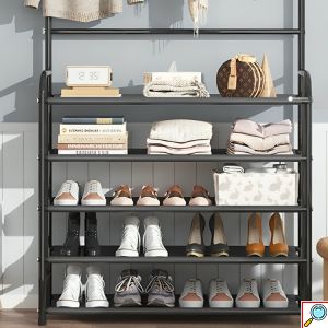 Μεταλλική Ραφιέρα Παπουτσοθήκη 172x57x62 4 Επιπέδων & Κρεμάστρα Εισόδου, Μπάνιου, για Παλτά, Μπουφάν & Καπέλα Έπιπλο Εισόδου 