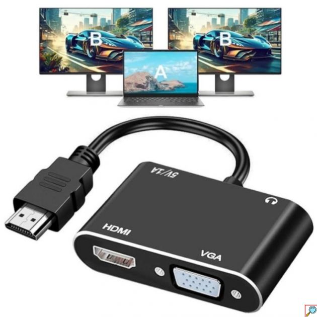 Μετατροπέας HDMI σε VGA και HDMI 2 σε 1 με Ήχο 3.5mm Full HD 1080P